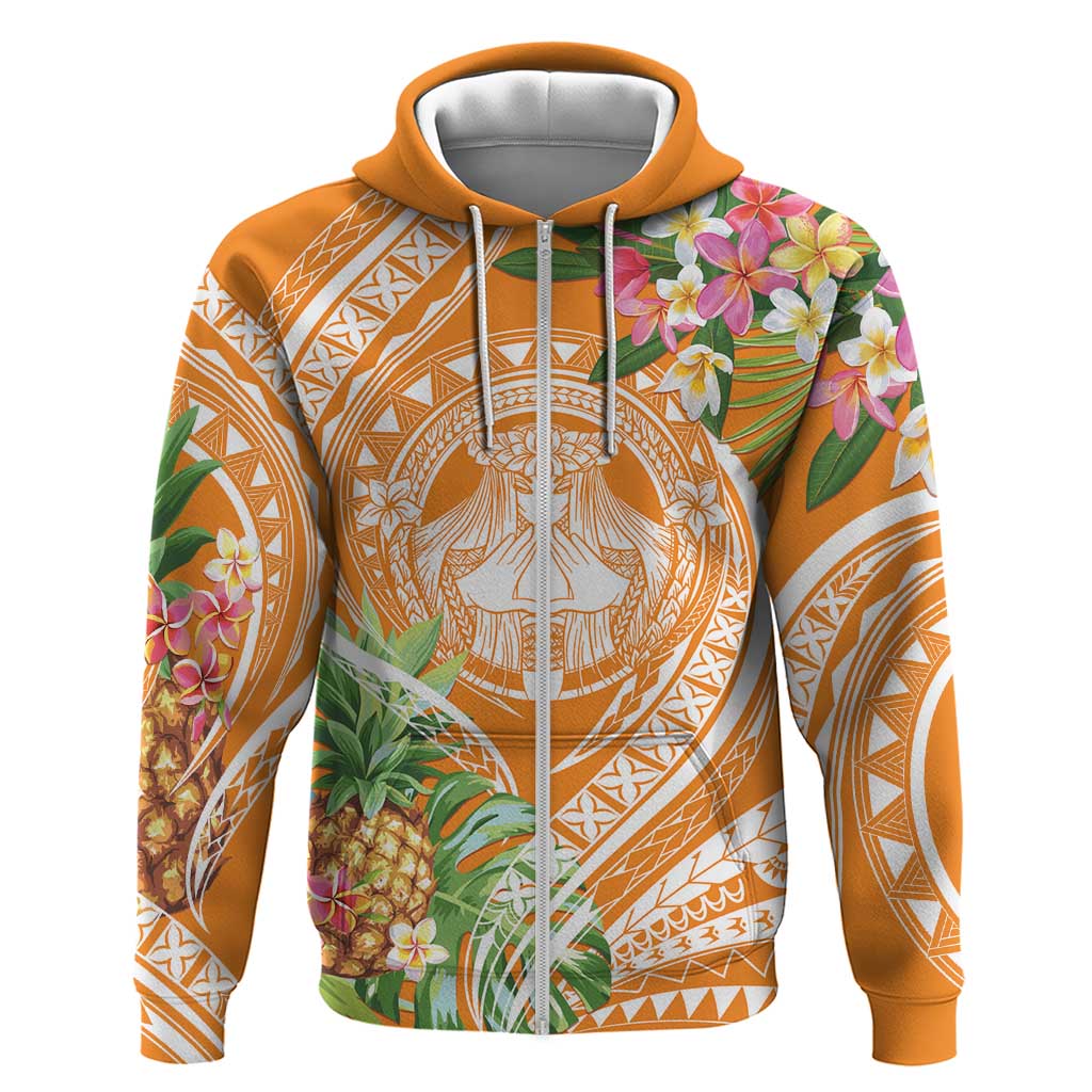 Aloha Hawaii Lanai Zip Hoodie Frangipani Mix Pineapple