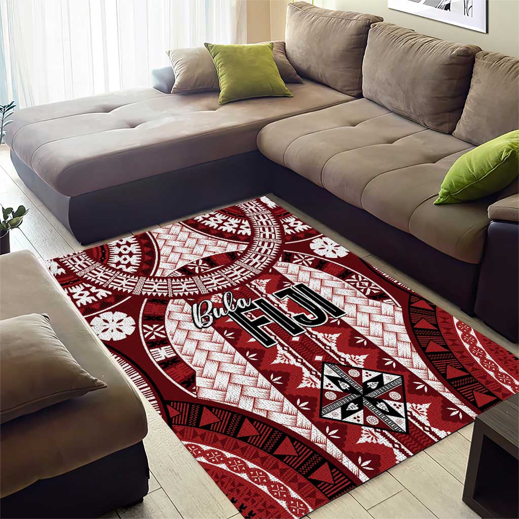 Bula Fiji Vintage Area Rug Scarlet Masi Motifs