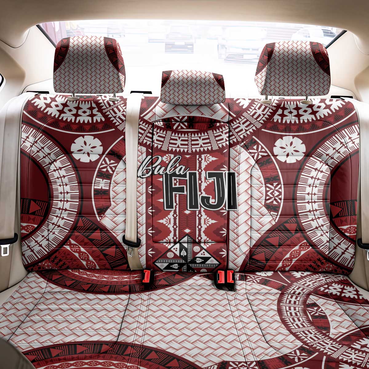 Bula Fiji Vintage Back Car Seat Cover Scarlet Masi Motifs
