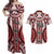 Bula Fiji Vintage Couples Matching Off Shoulder Maxi Dress and Hawaiian Shirt Scarlet Masi Motifs