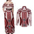 Bula Fiji Vintage Couples Matching Off Shoulder Maxi Dress and Long Sleeve Button Shirt Scarlet Masi Motifs