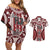 Bula Fiji Vintage Couples Matching Off Shoulder Short Dress and Hawaiian Shirt Scarlet Masi Motifs