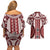 Bula Fiji Vintage Couples Matching Off Shoulder Short Dress and Hawaiian Shirt Scarlet Masi Motifs
