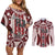 Bula Fiji Vintage Couples Matching Off Shoulder Short Dress and Long Sleeve Button Shirt Scarlet Masi Motifs