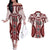 Bula Fiji Vintage Couples Matching Off The Shoulder Long Sleeve Dress and Hawaiian Shirt Scarlet Masi Motifs