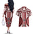 Bula Fiji Vintage Couples Matching Off The Shoulder Long Sleeve Dress and Hawaiian Shirt Scarlet Masi Motifs