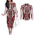 Bula Fiji Vintage Couples Matching Off The Shoulder Long Sleeve Dress and Long Sleeve Button Shirt Scarlet Masi Motifs