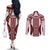 Bula Fiji Vintage Couples Matching Off The Shoulder Long Sleeve Dress and Long Sleeve Button Shirt Scarlet Masi Motifs
