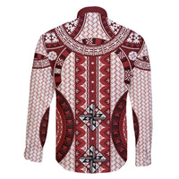 Bula Fiji Vintage Family Matching Off The Shoulder Long Sleeve Dress and Hawaiian Shirt Scarlet Masi Motifs