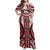 Bula Fiji Vintage Family Matching Off Shoulder Maxi Dress and Hawaiian Shirt Scarlet Masi Motifs