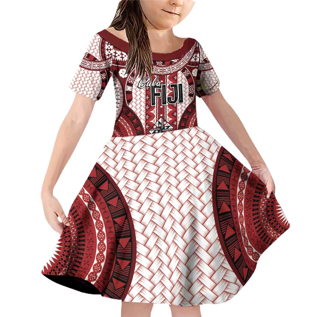 Bula Fiji Vintage Family Matching Off Shoulder Short Dress and Hawaiian Shirt Scarlet Masi Motifs