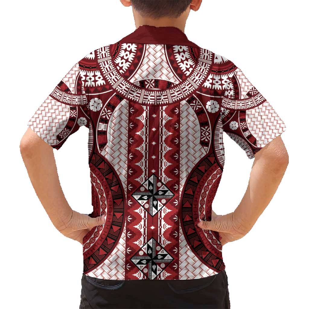 Bula Fiji Vintage Family Matching Puletasi and Hawaiian Shirt Scarlet Masi Motifs LT7 - Polynesian Pride