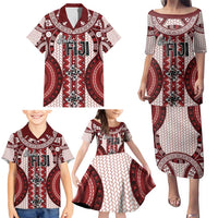 Bula Fiji Vintage Family Matching Puletasi and Hawaiian Shirt Scarlet Masi Motifs LT7 - Polynesian Pride