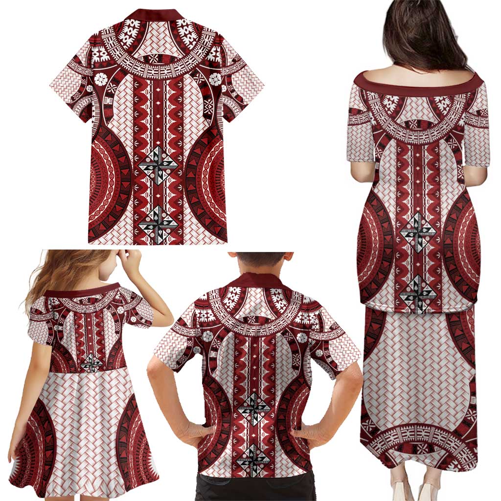 Bula Fiji Vintage Family Matching Puletasi and Hawaiian Shirt Scarlet Masi Motifs LT7 - Polynesian Pride