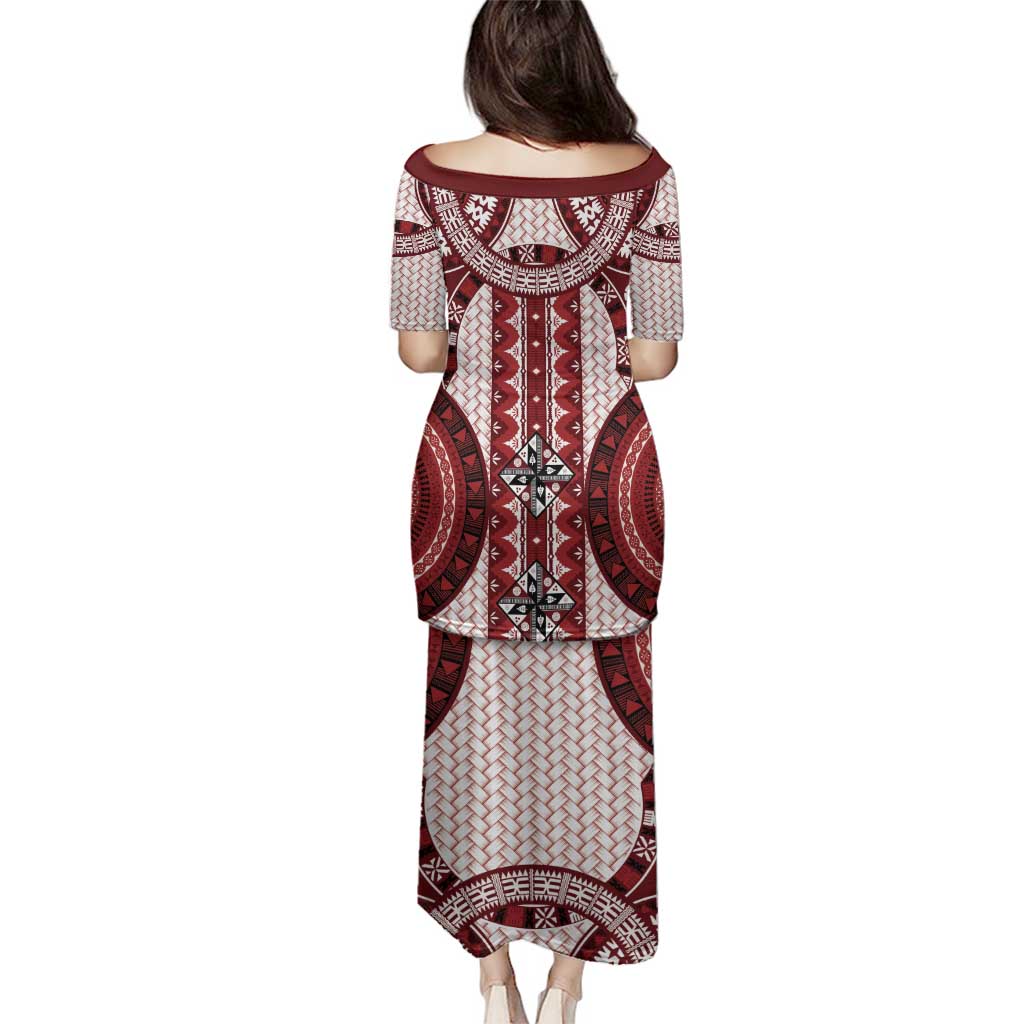 Bula Fiji Vintage Family Matching Puletasi and Hawaiian Shirt Scarlet Masi Motifs LT7 - Polynesian Pride