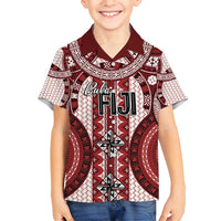 Bula Fiji Vintage Family Matching Puletasi and Hawaiian Shirt Scarlet Masi Motifs LT7 Son's Shirt Scarlet - Polynesian Pride