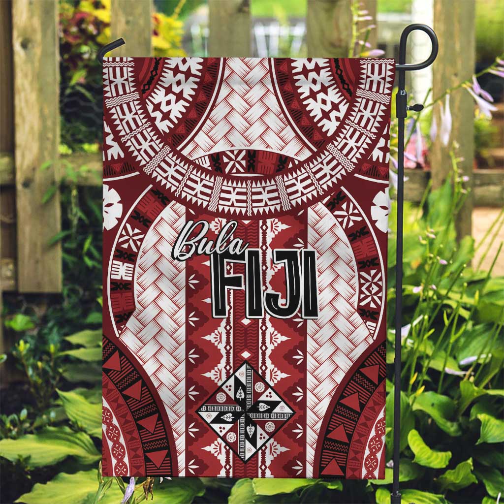 Bula Fiji Vintage Garden Flag Scarlet Masi Motifs