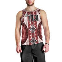 Bula Fiji Vintage Men Tank Top Scarlet Masi Motifs