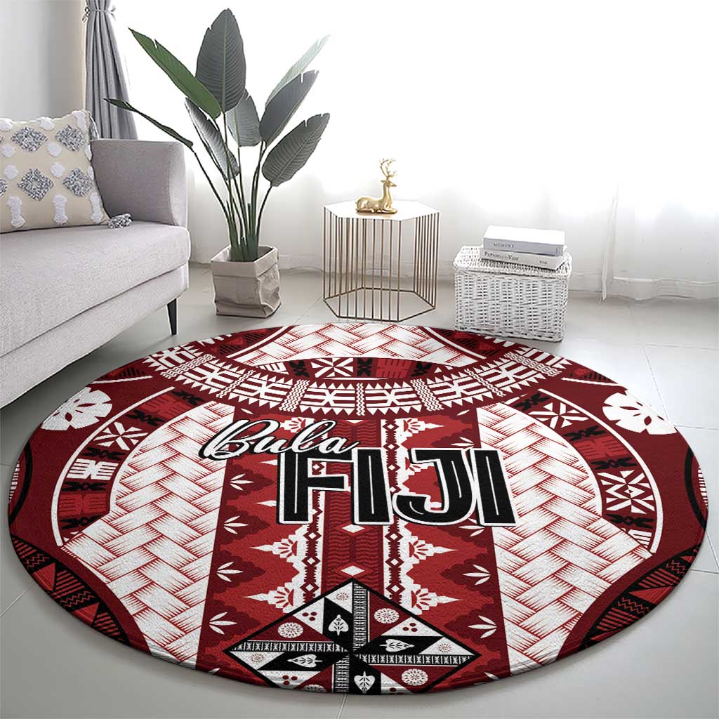 Bula Fiji Vintage Round Carpet Scarlet Masi Motifs