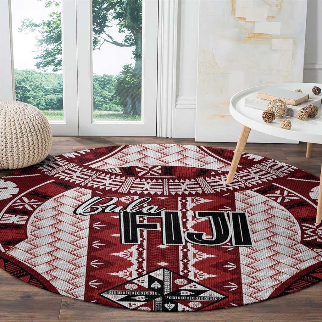 Bula Fiji Vintage Round Carpet Scarlet Masi Motifs