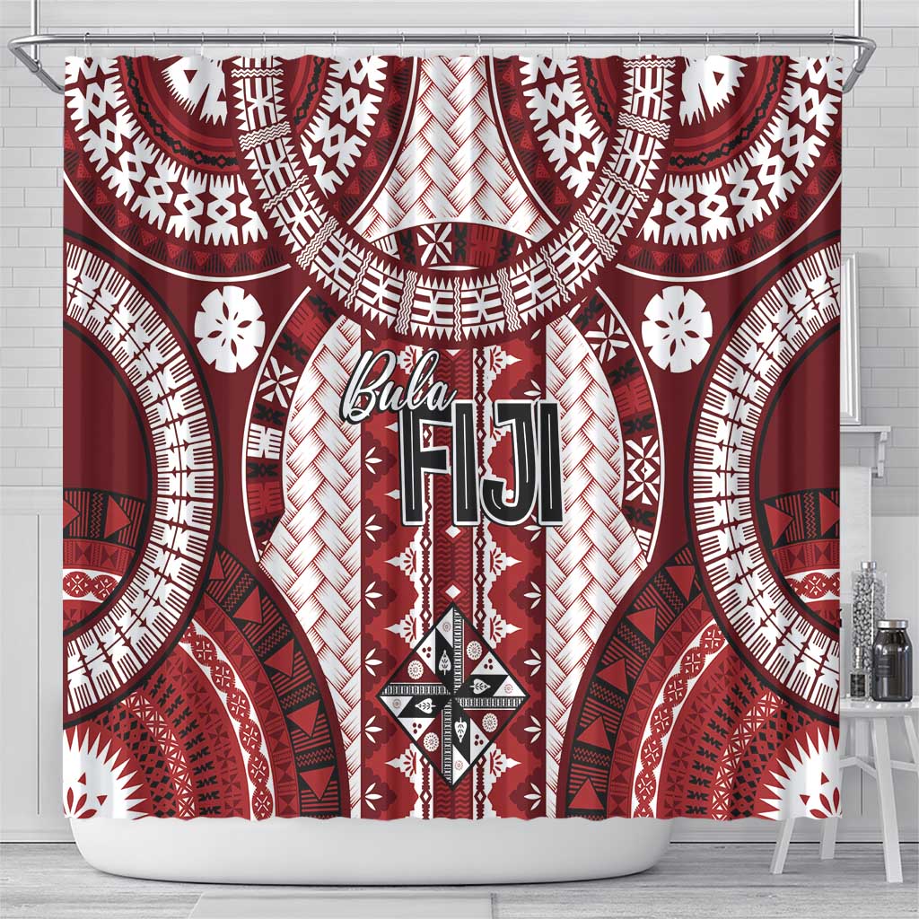 Bula Fiji Vintage Shower Curtain Scarlet Masi Motifs