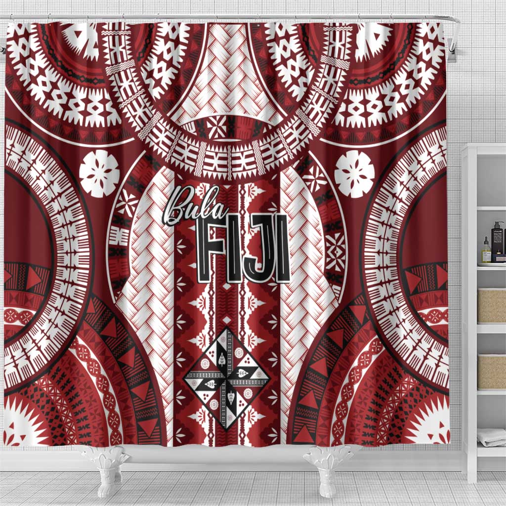 Bula Fiji Vintage Shower Curtain Scarlet Masi Motifs