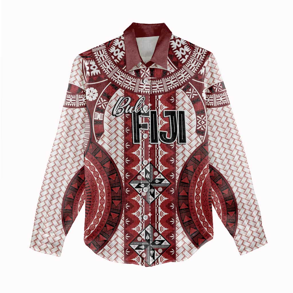 Bula Fiji Vintage Women Casual Shirt Scarlet Masi Motifs