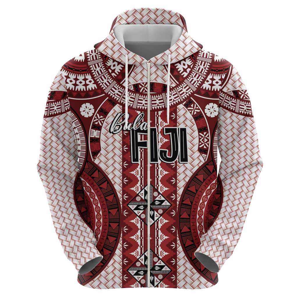 Bula Fiji Vintage Zip Hoodie Scarlet Masi Motifs