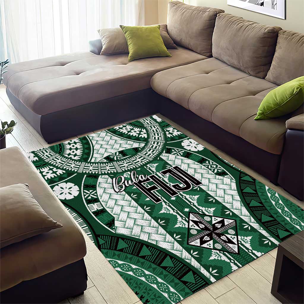 Bula Fiji Vintage Area Rug Phthalo Green Masi Motifs