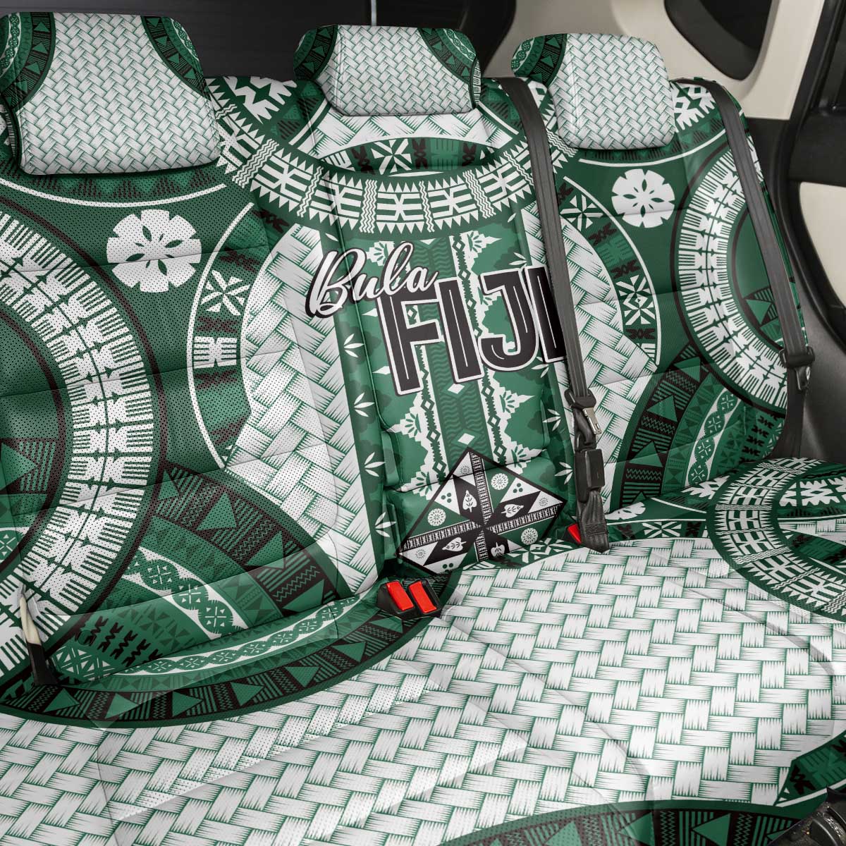 Bula Fiji Vintage Back Car Seat Cover Phthalo Green Masi Motifs