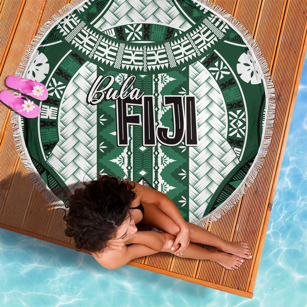 Bula Fiji Vintage Beach Blanket Phthalo Green Masi Motifs