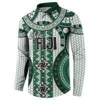 Bula Fiji Vintage Button Sweatshirt Phthalo Green Masi Motifs