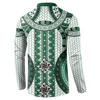 Bula Fiji Vintage Button Sweatshirt Phthalo Green Masi Motifs