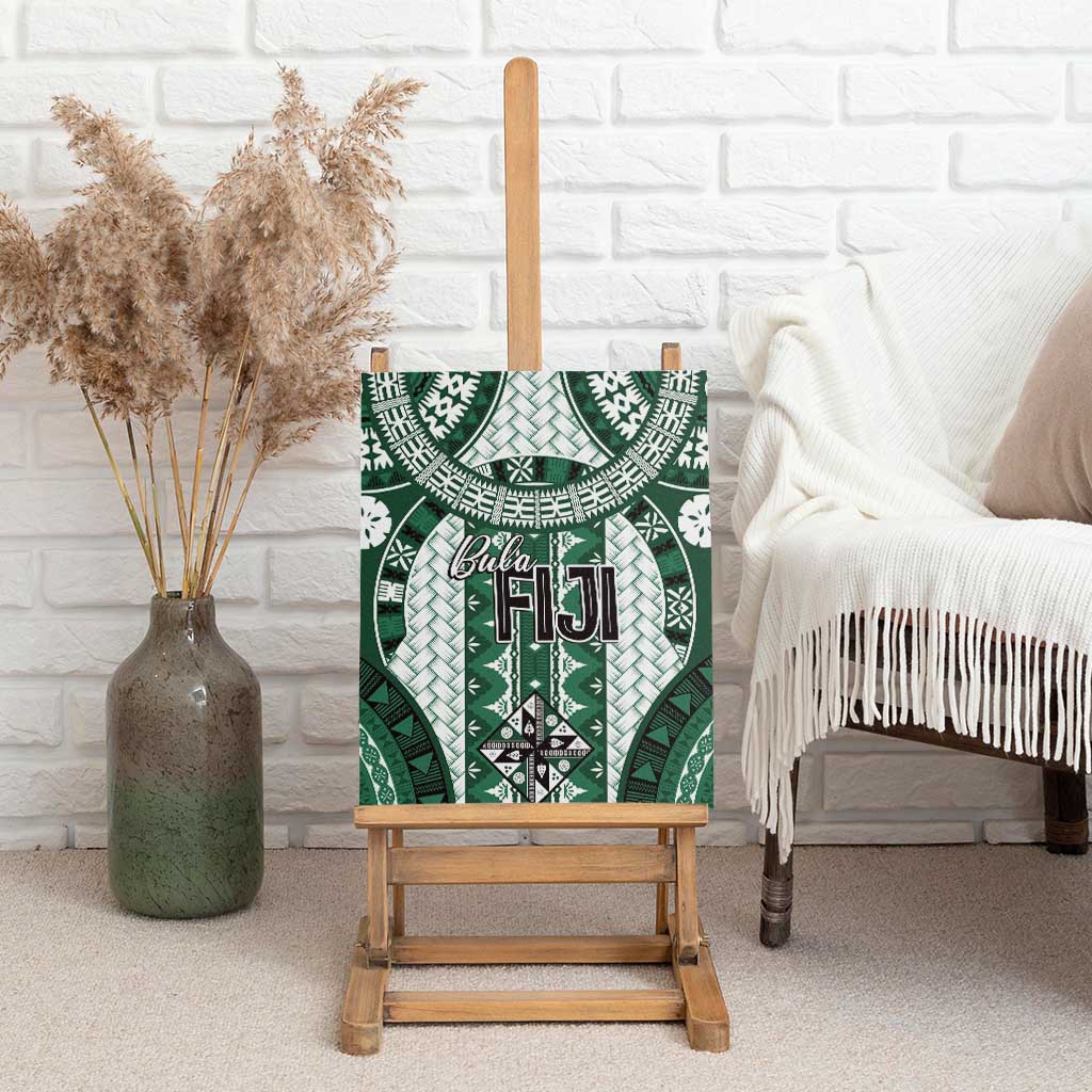 Bula Fiji Vintage Canvas Wall Art Phthalo Green Masi Motifs