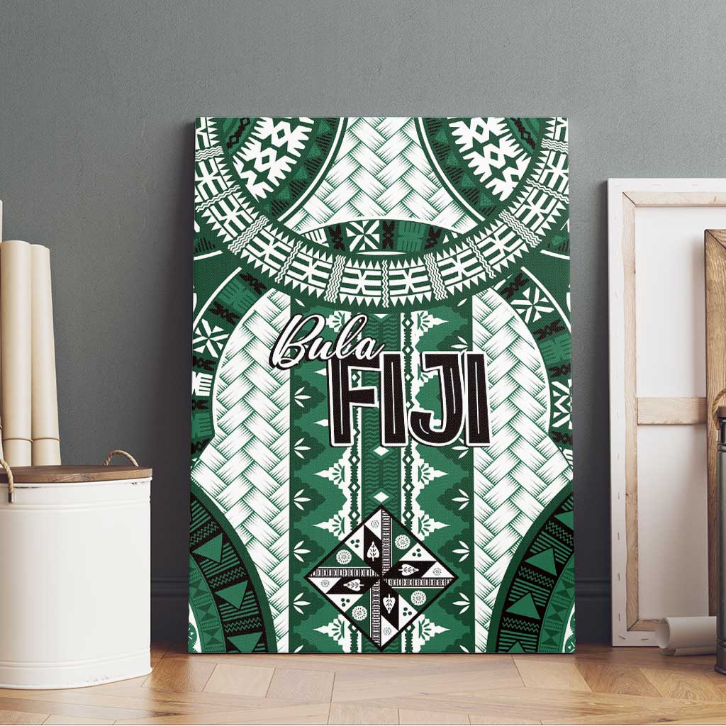 Bula Fiji Vintage Canvas Wall Art Phthalo Green Masi Motifs
