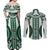 Bula Fiji Vintage Couples Matching Off Shoulder Maxi Dress and Long Sleeve Button Shirt Phthalo Green Masi Motifs