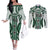Bula Fiji Vintage Couples Matching Off The Shoulder Long Sleeve Dress and Long Sleeve Button Shirt Phthalo Green Masi Motifs