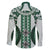 Bula Fiji Vintage Family Matching Off The Shoulder Long Sleeve Dress and Hawaiian Shirt Phthalo Green Masi Motifs