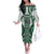 Bula Fiji Vintage Family Matching Off The Shoulder Long Sleeve Dress and Hawaiian Shirt Phthalo Green Masi Motifs