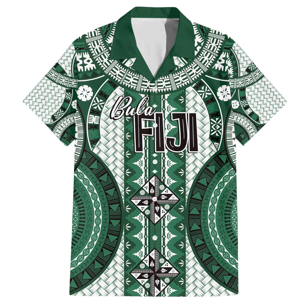 Bula Fiji Vintage Family Matching Off Shoulder Maxi Dress and Hawaiian Shirt Phthalo Green Masi Motifs