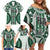 Bula Fiji Vintage Family Matching Off Shoulder Short Dress and Hawaiian Shirt Phthalo Green Masi Motifs