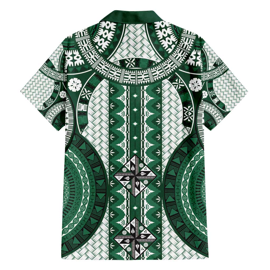 Bula Fiji Vintage Family Matching Puletasi and Hawaiian Shirt Phthalo Green Masi Motifs