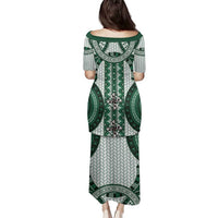 Bula Fiji Vintage Family Matching Puletasi and Hawaiian Shirt Phthalo Green Masi Motifs