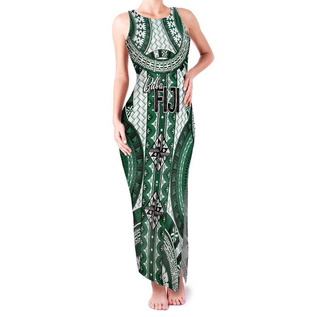 Bula Fiji Vintage Family Matching Tank Maxi Dress and Hawaiian Shirt Phthalo Green Masi Motifs