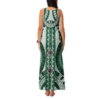 Bula Fiji Vintage Family Matching Tank Maxi Dress and Hawaiian Shirt Phthalo Green Masi Motifs