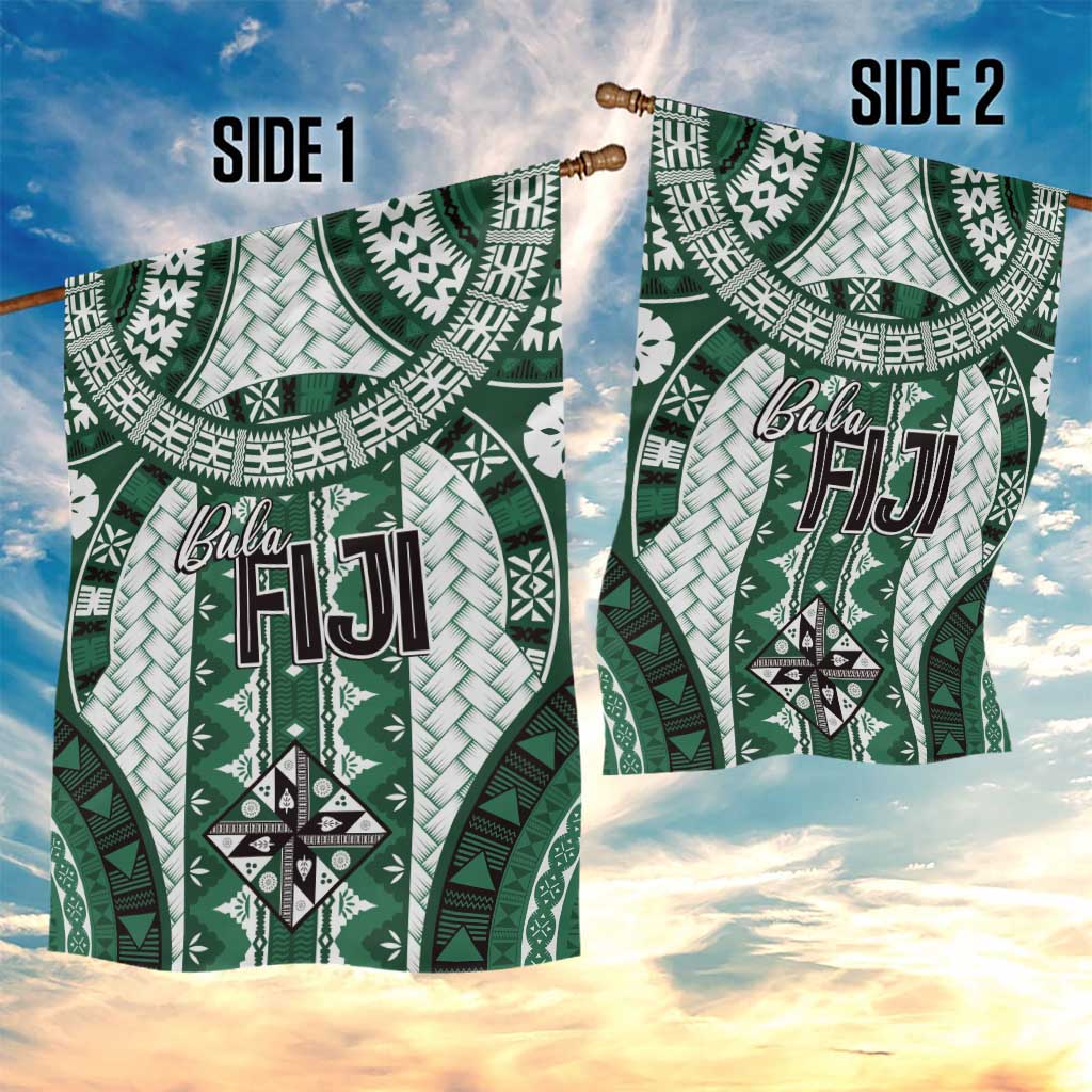 Bula Fiji Vintage Garden Flag Phthalo Green Masi Motifs