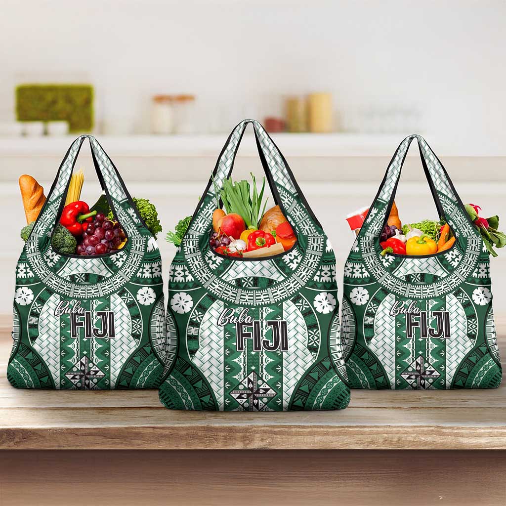 Bula Fiji Vintage Grocery Bag Phthalo Green Masi Motifs