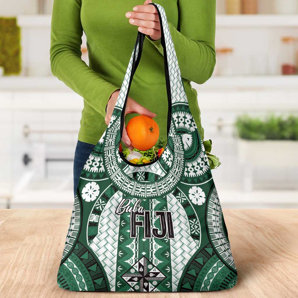 Bula Fiji Vintage Grocery Bag Phthalo Green Masi Motifs