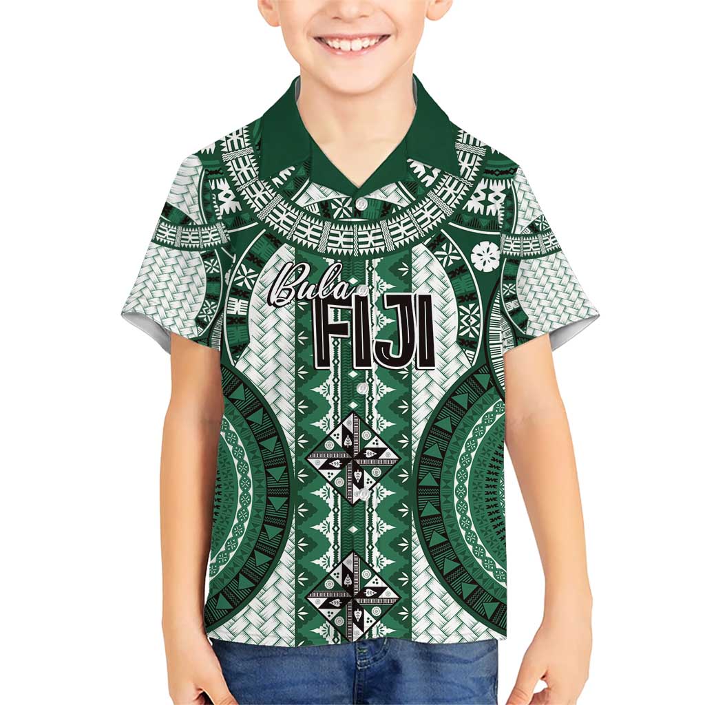Bula Fiji Vintage Hawaiian Shirt Phthalo Green Masi Motifs