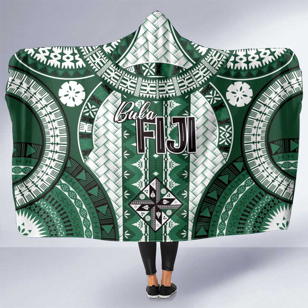 Bula Fiji Vintage Hooded Blanket Phthalo Green Masi Motifs